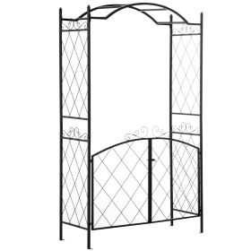 Outsunny 85" Garden Arch Arbor, Metal Arch Trellis with Gate, Garden Archway for Climbing Vines, Wedding Ceremony Decoration, Black