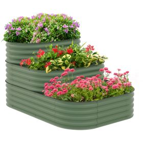 Outsunny 3-Tier Galvanized Steel Raised Garden Bed Kit, 62.25" x 43" x 32.25", 3 Combining Planter Boxes with Rubber Strip Edging (Color: as Pic)