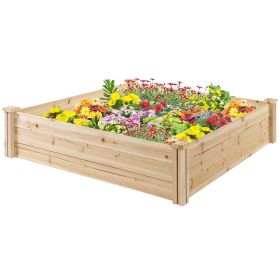 Outsunny Raised Garden Bed Kit, 4' x 4' Outdoor Wooden Planter Box with 9 Growing Grids, for Plants and Herbs (Color: as Pic)
