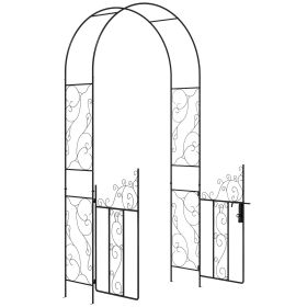 Outsunny 7.5' Metal Garden Arch with Gate, Garden Arbor Trellis for Climbing Plants, Roses, Vines, Wedding Arch for Outdoor Garden, Lawn, Backyar (Color: as Pic)