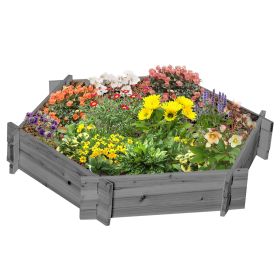 Outsunny Wooden Raised Garden Bed, Hexagon Screwless Planters for Outdoor Plants, Vegetables, Flowers, Herbs, 39" x 36" x 6", Gray (Color: as Pic)