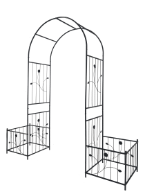 Metal Garden Arch with two plant stands 79.5'' Wide x 86.6'' High Climbing Plants Support Rose Arch Outdoor Black (Color: as Pic)